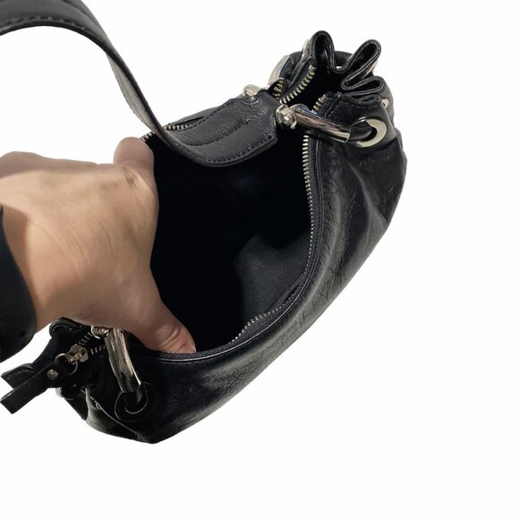 NEW Black Vegan Leather Croissant Mini Shoulder Bag - Picture 4 of 6